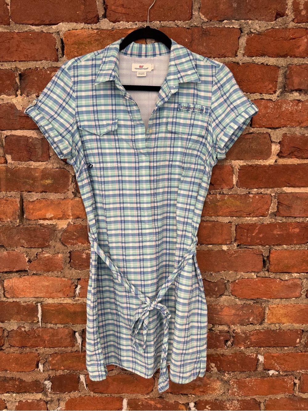 Vineyard Vines Women’s Blue and Green Plaid Harbor Fishing Shirt Dress